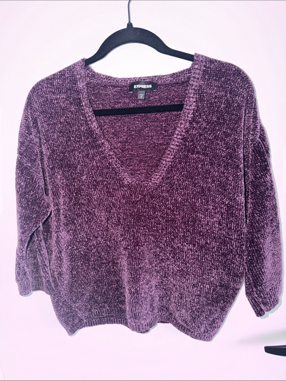 Express Plush V-Neck Sweater in Deep Plum